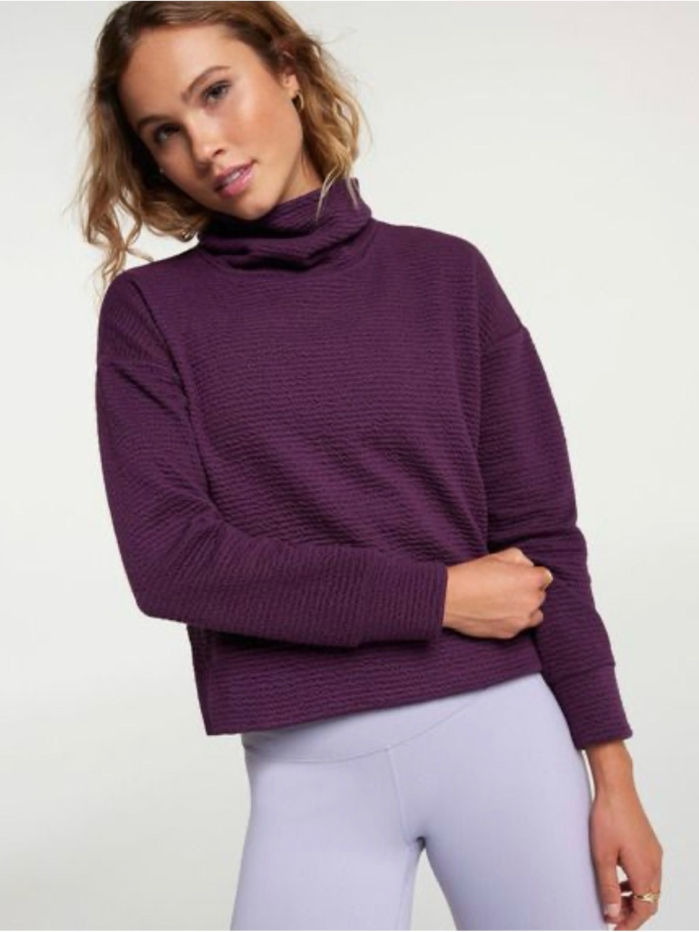 Calia Lunar Jaquard Funnel Neck Sweater in Plum. Sz M